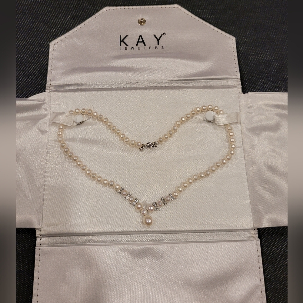 Kay Jewelers Pearl Necklace with Silver and Diamond Accents